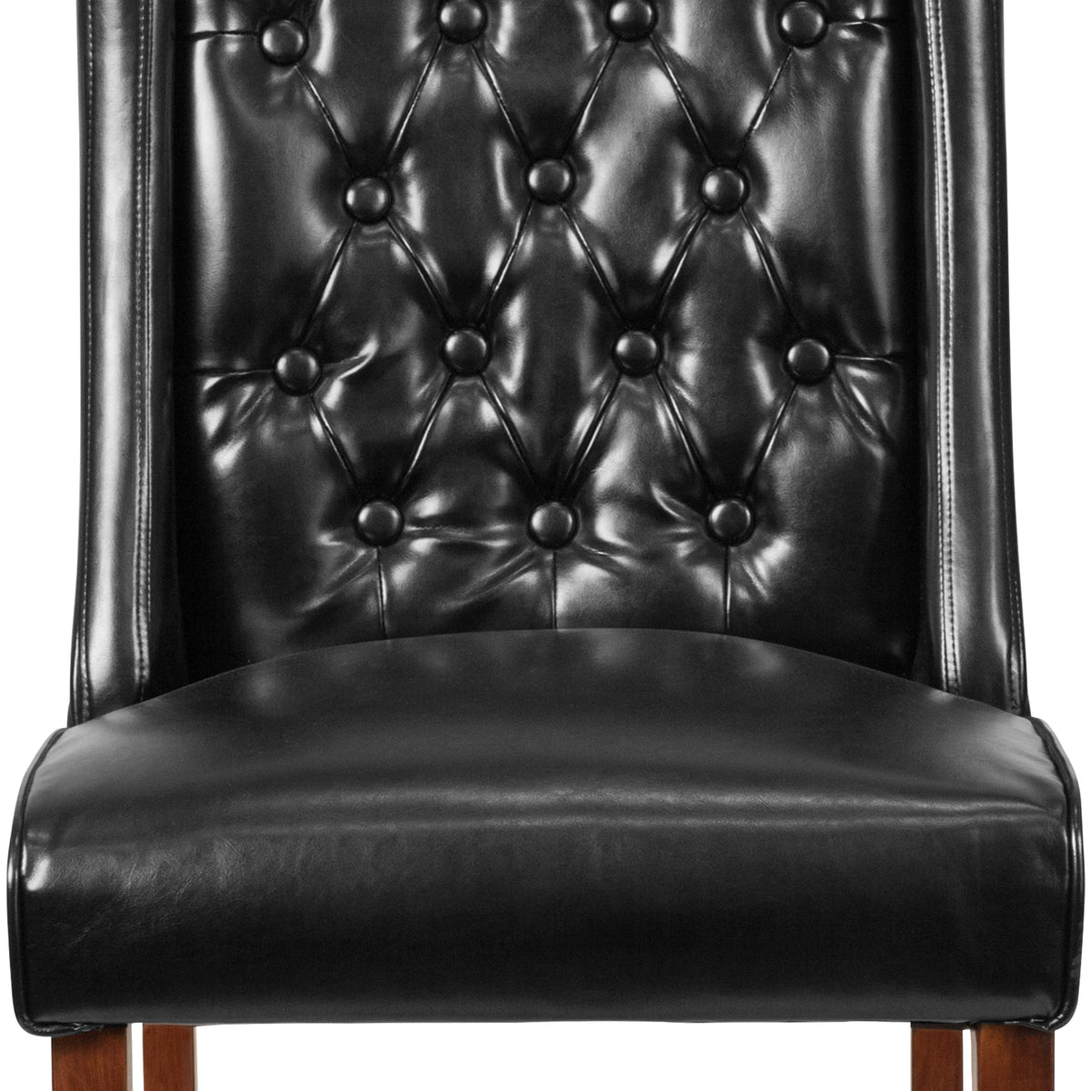 Black LeatherSoft |#| Black LeatherSoft Upholstered Button Tufted Parsons Chair with Side Panel Detail