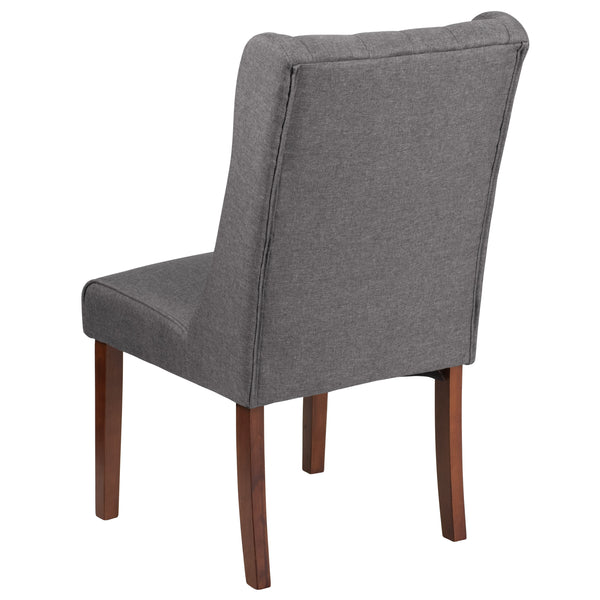 Gray Fabric |#| Gray Fabric Upholstered Button Tufted Parsons Chair with Side Panel Detail