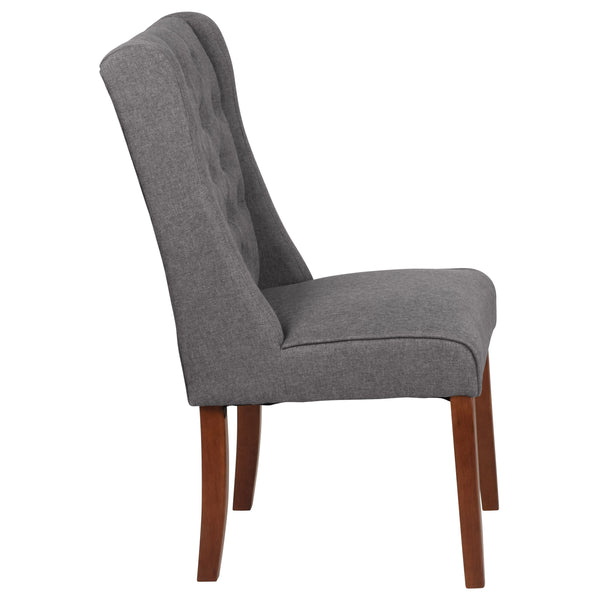 Gray Fabric |#| Gray Fabric Upholstered Button Tufted Parsons Chair with Side Panel Detail