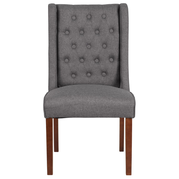 Gray Fabric |#| Gray Fabric Upholstered Button Tufted Parsons Chair with Side Panel Detail