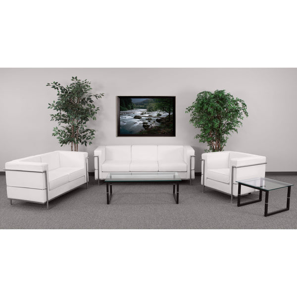 Melrose White |#| White LeatherSoft Reception Set with Double Bar Encasing Frame