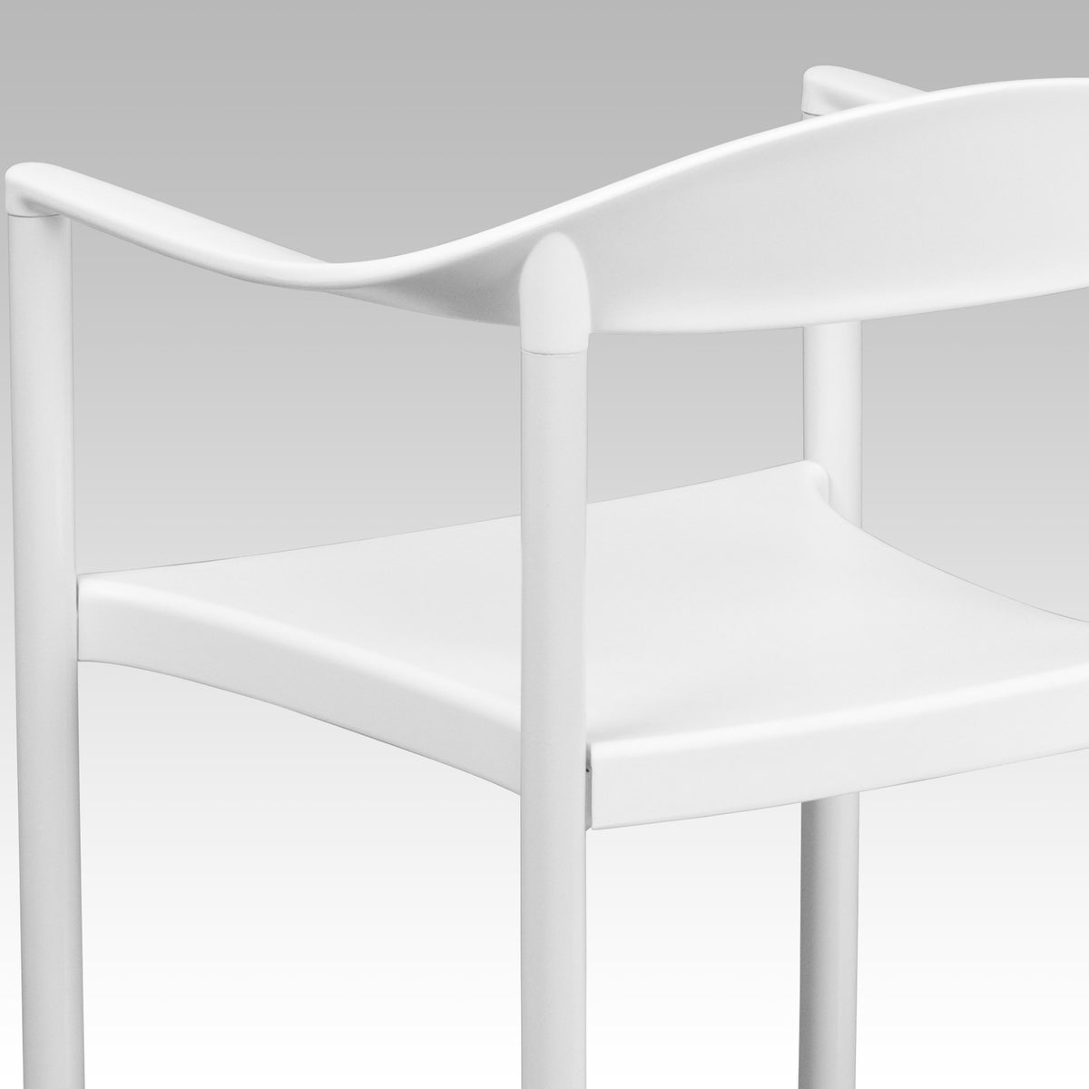 White |#| 1000 lb. Capacity White Plastic Cafe Stack Chair with Curving Back, Seat & Arms