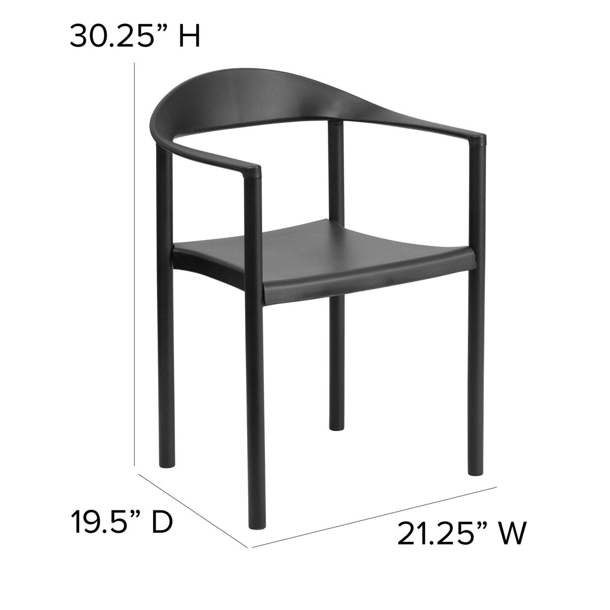 Black |#| 1000 lb. Capacity Black Plastic Cafe Stack Chair with Curving Back, Seat & Arms