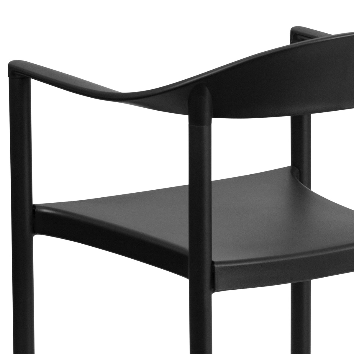 Black |#| 1000 lb. Capacity Black Plastic Cafe Stack Chair with Curving Back, Seat & Arms