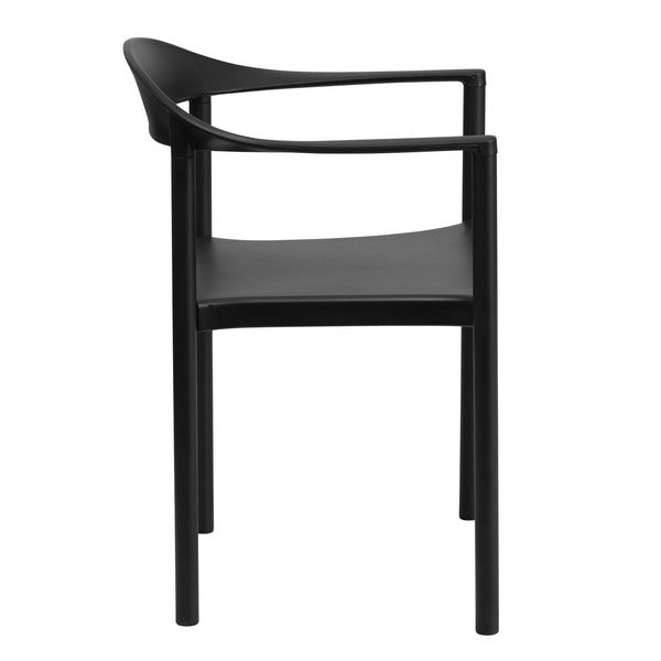 Black |#| 1000 lb. Capacity Black Plastic Cafe Stack Chair with Curving Back, Seat & Arms