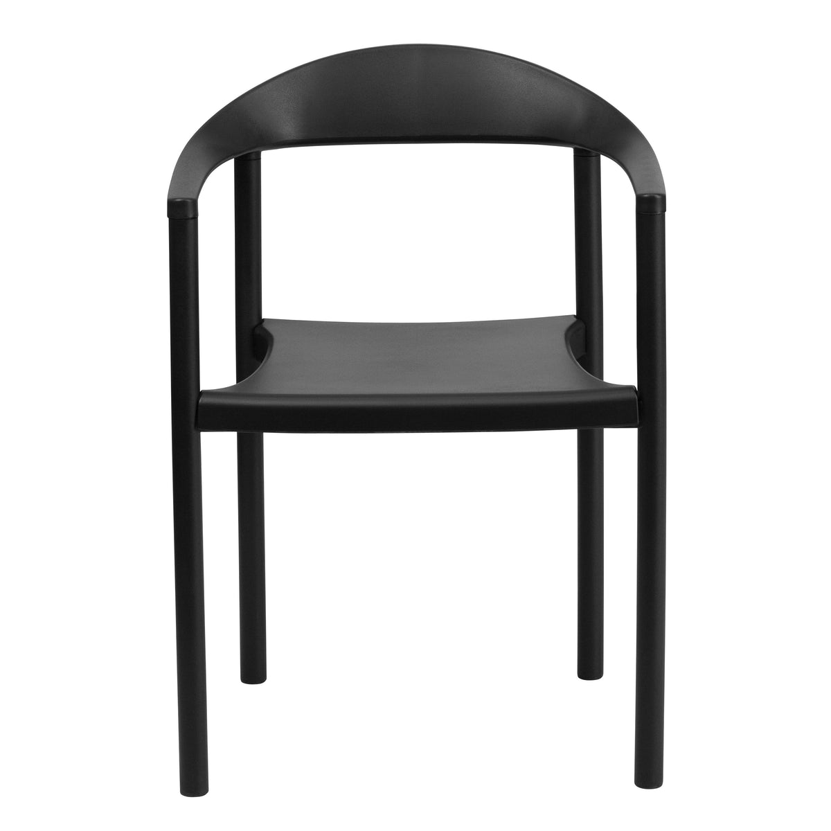 Black |#| 1000 lb. Capacity Black Plastic Cafe Stack Chair with Curving Back, Seat & Arms