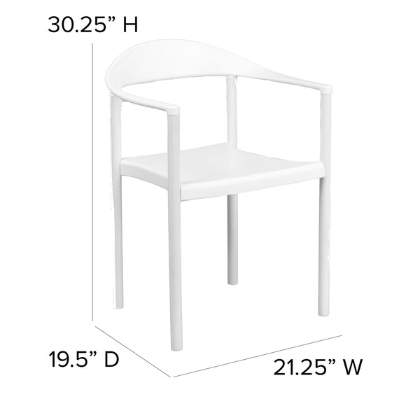 White |#| 1000 lb. Capacity White Plastic Cafe Stack Chair with Curving Back, Seat & Arms