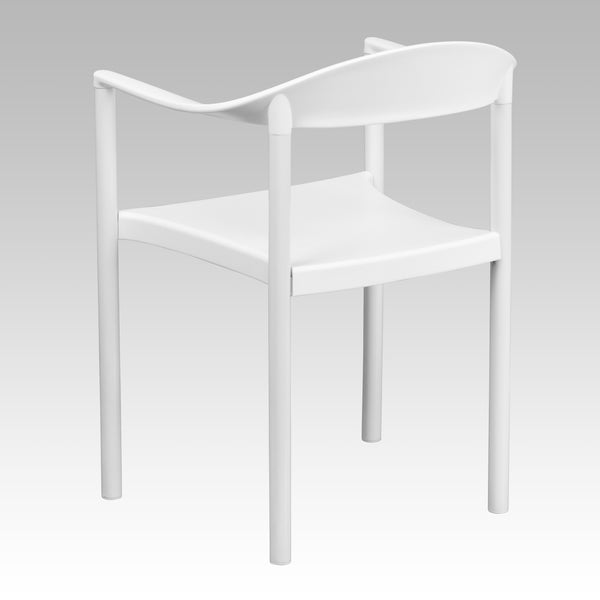 White |#| 1000 lb. Capacity White Plastic Cafe Stack Chair with Curving Back, Seat & Arms