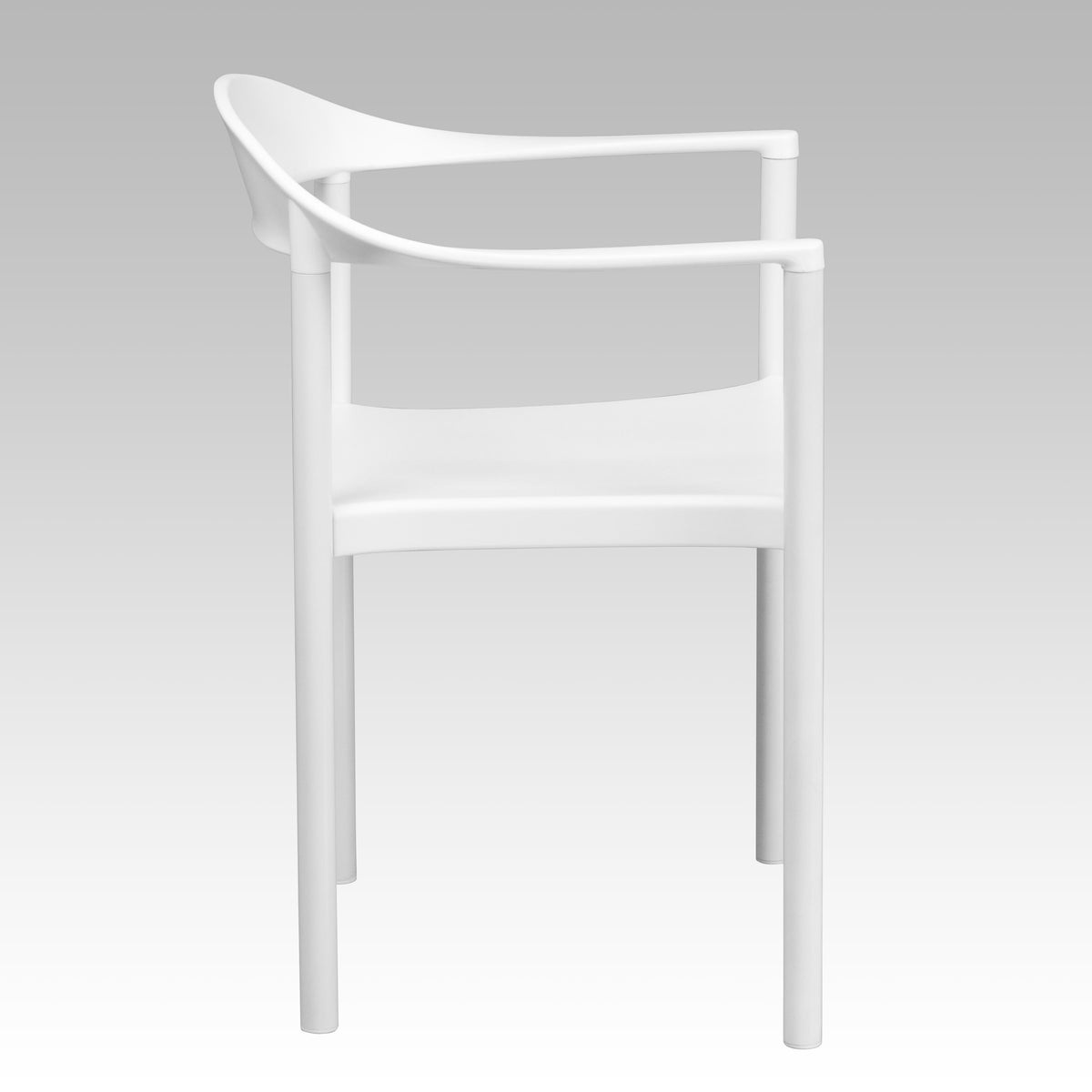 White |#| 1000 lb. Capacity White Plastic Cafe Stack Chair with Curving Back, Seat & Arms
