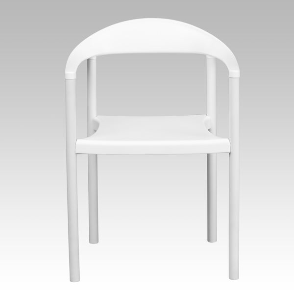 White |#| 1000 lb. Capacity White Plastic Cafe Stack Chair with Curving Back, Seat & Arms