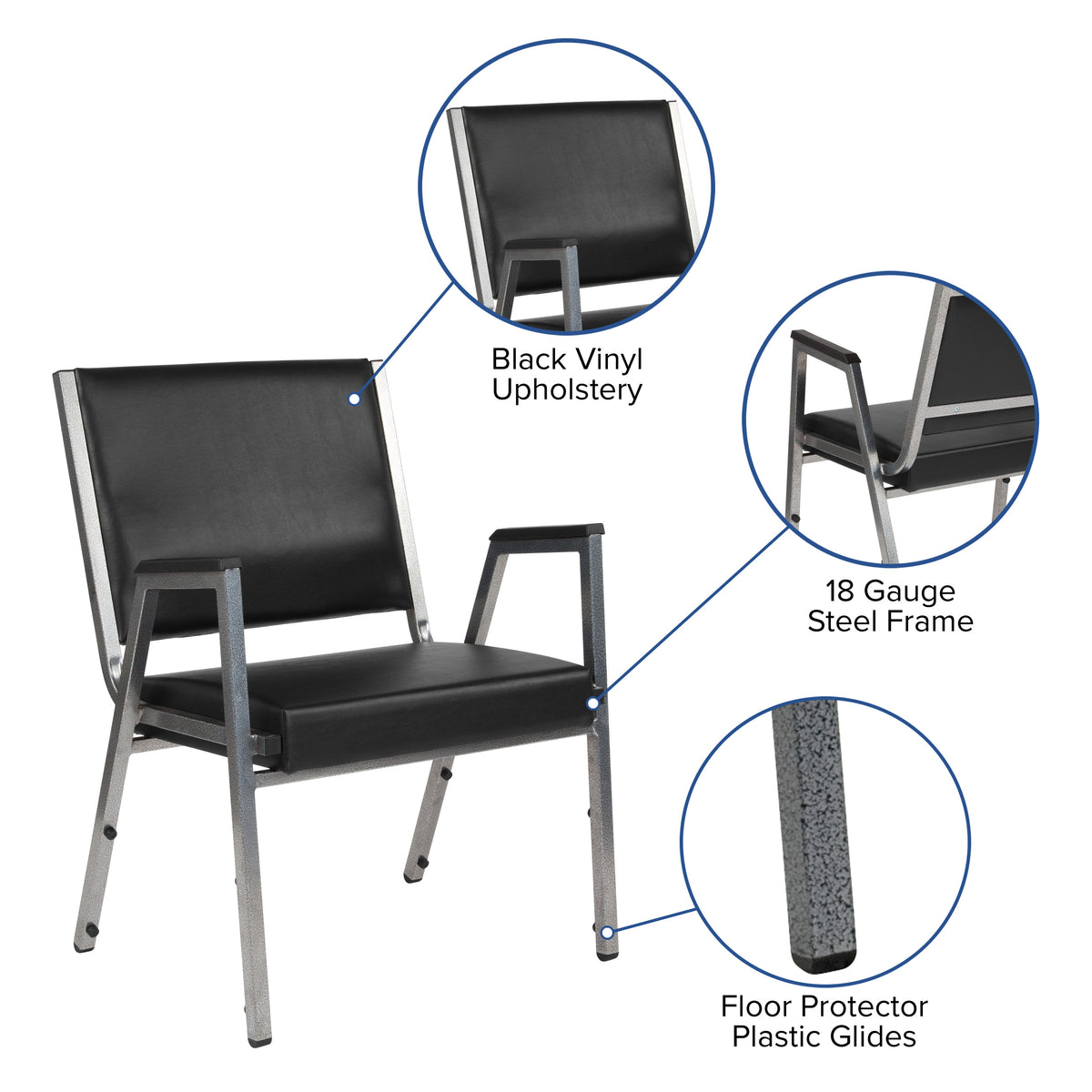 Black Vinyl |#| 1000 lb. Rated Black Antimicrobial Vinyl Bariatric Medical Reception Arm Chair