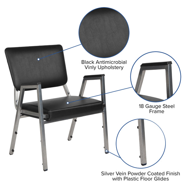 Black Vinyl |#| 1000 lb. Rated Black Antimicrobial Vinyl Bariatric Medical Reception Arm Chair