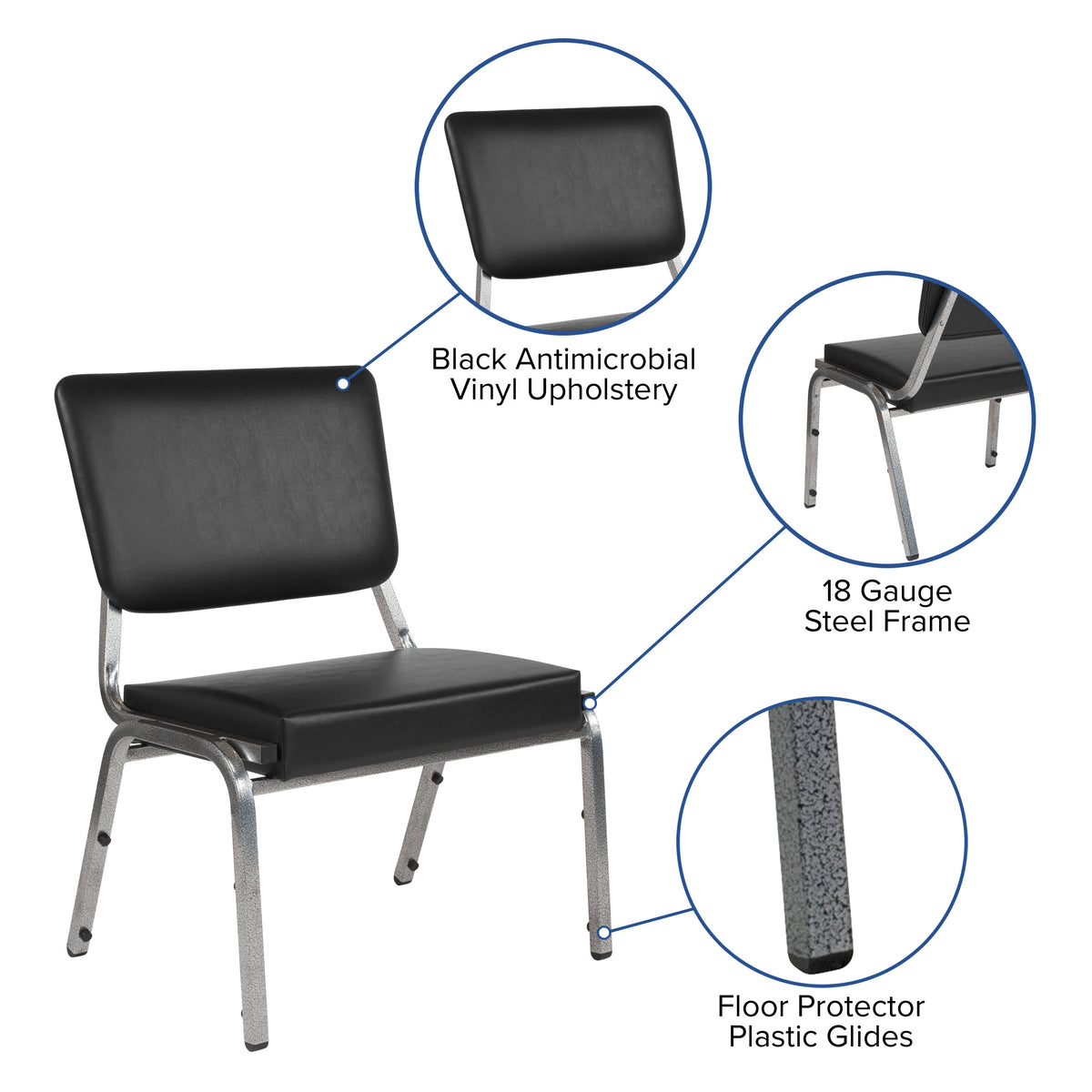 Black Vinyl |#| 1000 lb. Rated Black Antimicrobial Vinyl Bariatric Medical Reception Chair