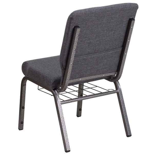 Dark Gray Fabric/Silver Vein Frame |#| 18.5inchW Church Chair in Dark Gray Fabric with Book Rack - Silver Vein Frame