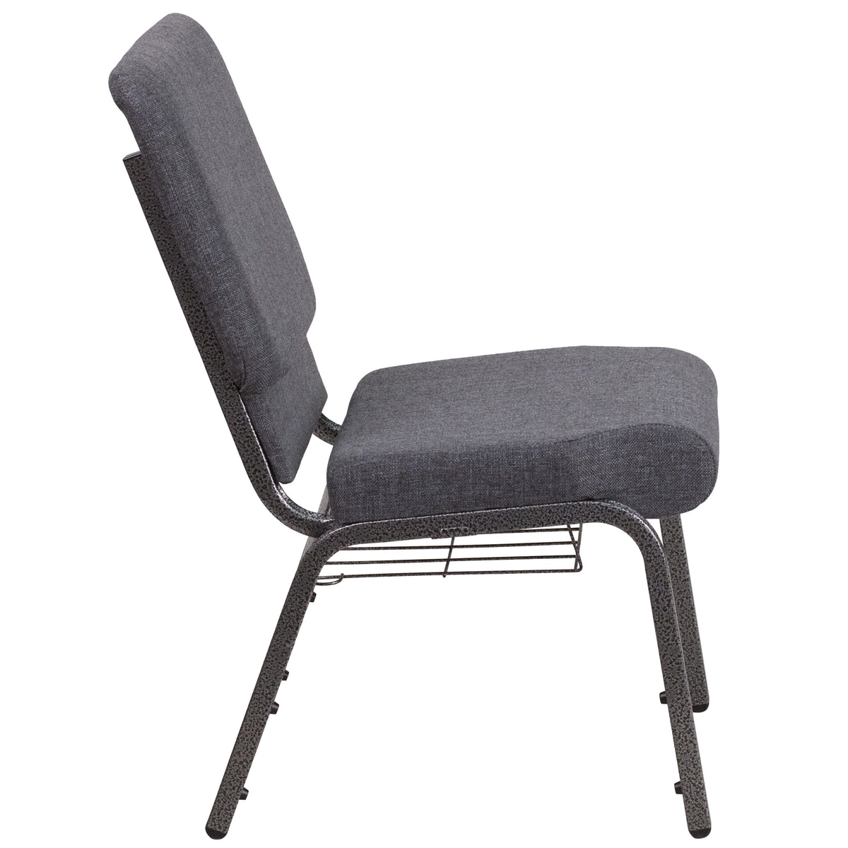 Dark Gray Fabric/Silver Vein Frame |#| 18.5inchW Church Chair in Dark Gray Fabric with Book Rack - Silver Vein Frame