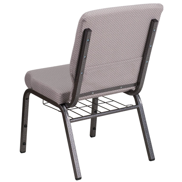 Gray Dot Fabric/Silver Vein Frame |#| 18.5inchW Church Chair in Gray Dot Fabric with Book Rack - Silver Vein Frame