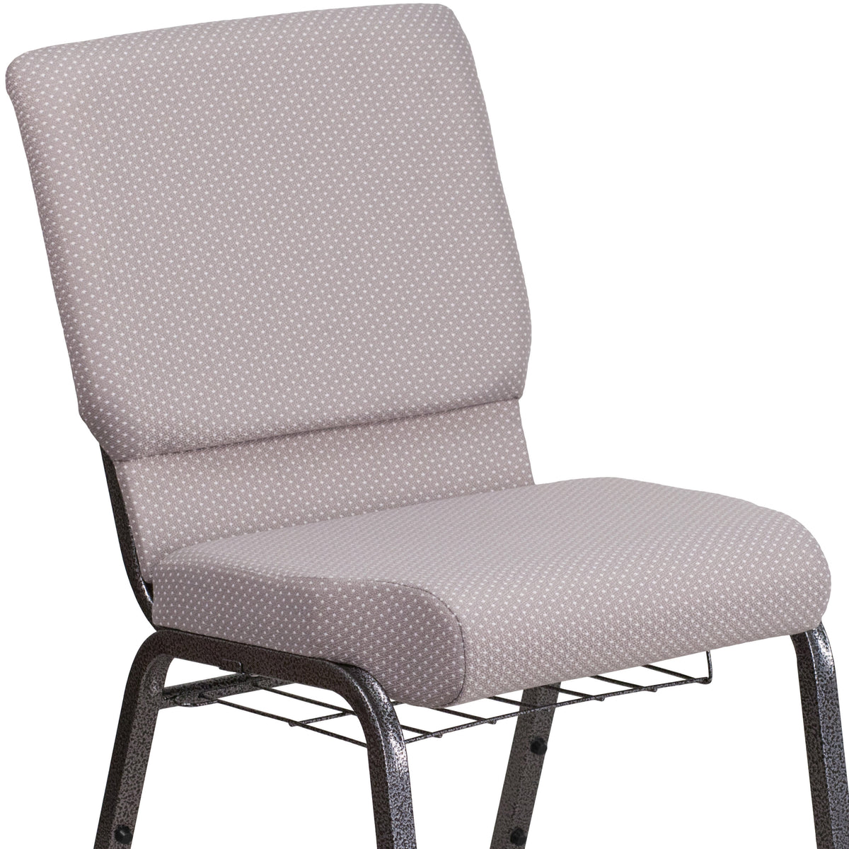 Gray Dot Fabric/Silver Vein Frame |#| 18.5inchW Church Chair in Gray Dot Fabric with Book Rack - Silver Vein Frame