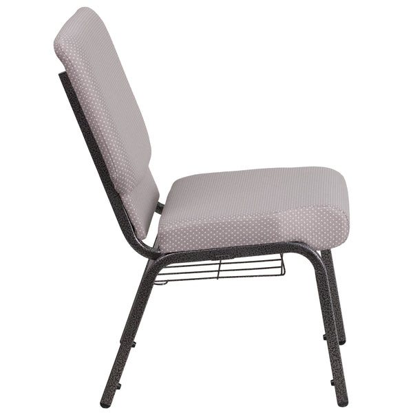 Gray Dot Fabric/Silver Vein Frame |#| 18.5inchW Church Chair in Gray Dot Fabric with Book Rack - Silver Vein Frame