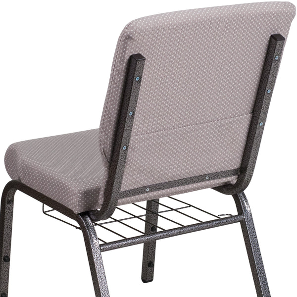 Gray Dot Fabric/Silver Vein Frame |#| 18.5inchW Church Chair in Gray Dot Fabric with Book Rack - Silver Vein Frame