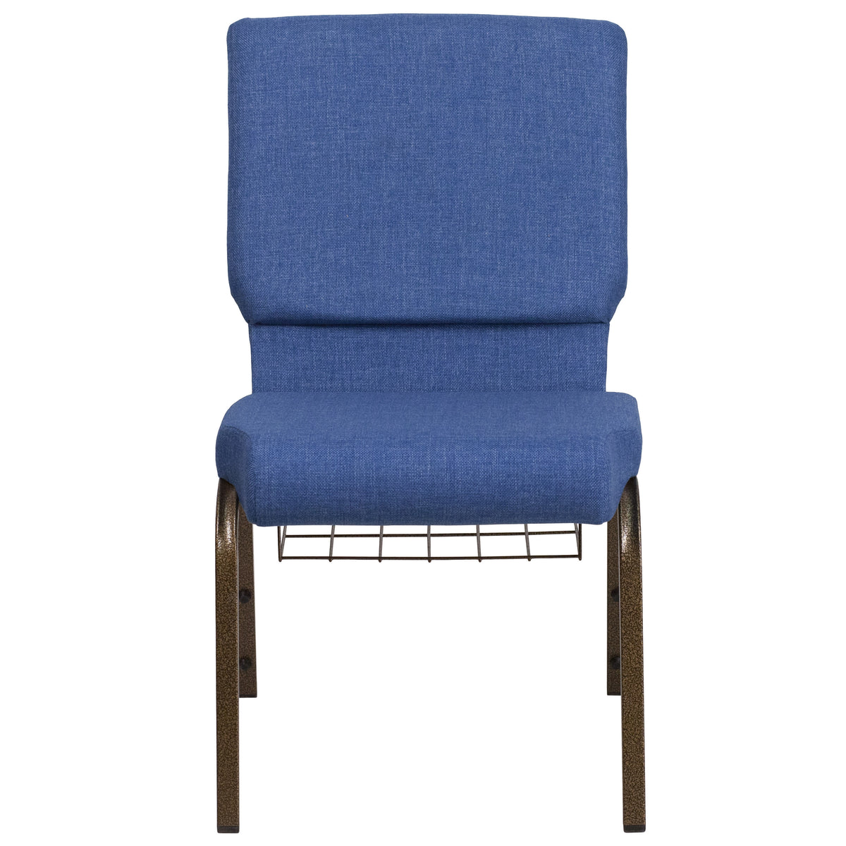 Blue Fabric/Gold Vein Frame |#| 18.5inchW Church Chair in Blue Fabric with Cup Book Rack - Gold Vein Frame