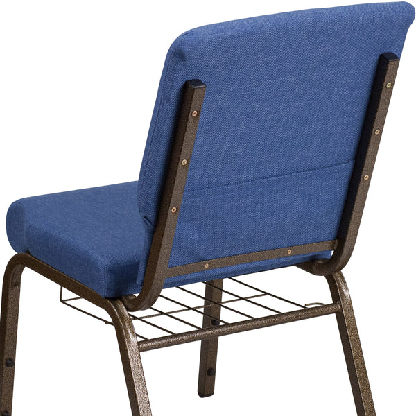 Blue Fabric/Gold Vein Frame |#| 18.5inchW Church Chair in Blue Fabric with Cup Book Rack - Gold Vein Frame