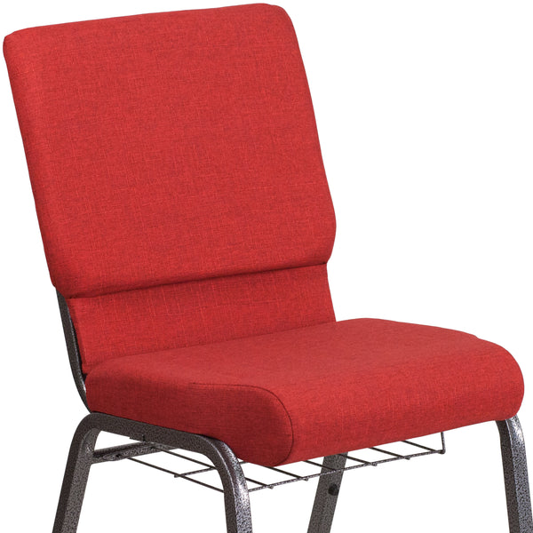 Red Fabric/Silver Vein Frame |#| 18.5inchW Church Chair in Red Fabric with Cup Book Rack - Silver Vein Frame