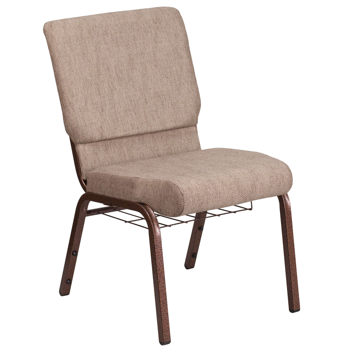 Beige Fabric/Copper Vein Frame |#| 18.5inchW Church Chair in Beige Fabric with Book Rack - Copper Vein Frame