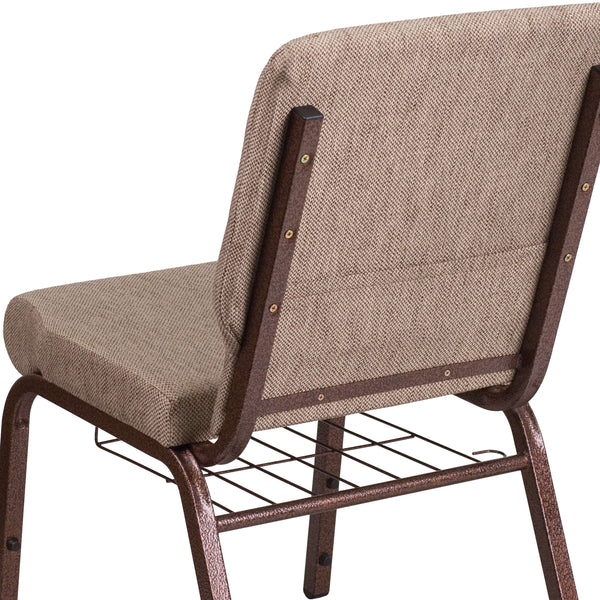 Beige Fabric/Copper Vein Frame |#| 18.5inchW Church Chair in Beige Fabric with Book Rack - Copper Vein Frame