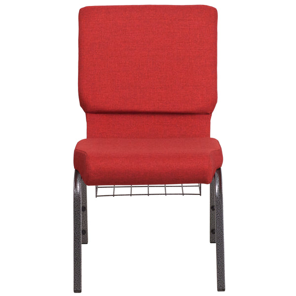 Red Fabric/Silver Vein Frame |#| 18.5inchW Church Chair in Red Fabric with Cup Book Rack - Silver Vein Frame