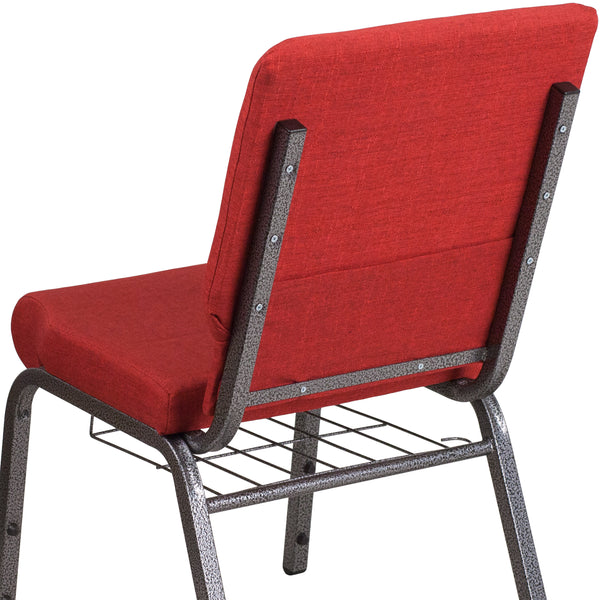 Red Fabric/Silver Vein Frame |#| 18.5inchW Church Chair in Red Fabric with Cup Book Rack - Silver Vein Frame