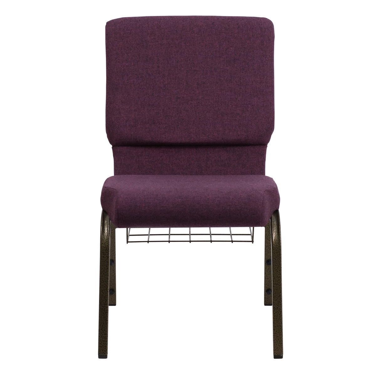 Plum Fabric/Gold Vein Frame |#| 18.5inchW Church Chair in Plum Fabric with Cup Book Rack - Gold Vein Frame