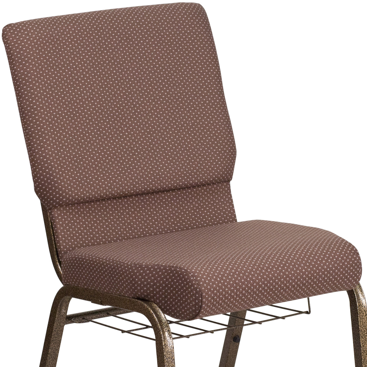 Brown Dot Fabric/Gold Vein Frame |#| 18.5inchW Church Chair in Brown Dot Fabric with Book Rack - Gold Vein Frame