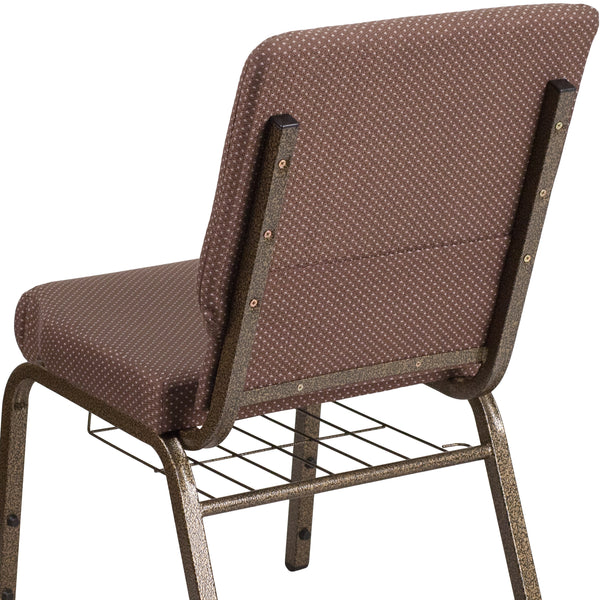 Brown Dot Fabric/Gold Vein Frame |#| 18.5inchW Church Chair in Brown Dot Fabric with Book Rack - Gold Vein Frame