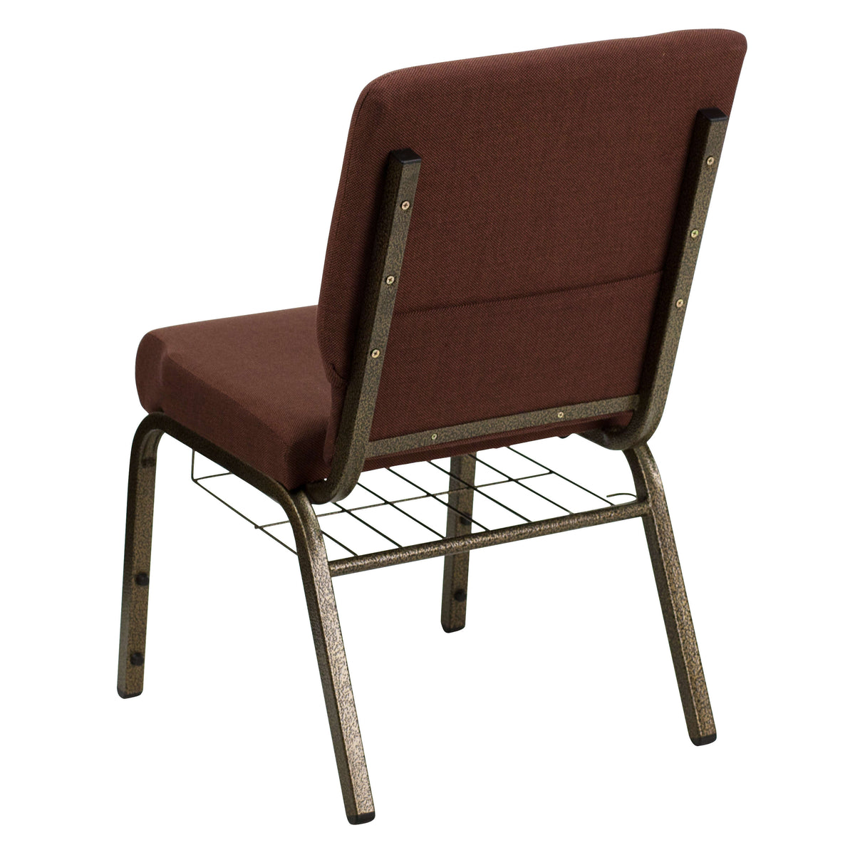 Brown Fabric/Gold Vein Frame |#| 18.5inchW Church Chair in Brown Fabric with Cup Book Rack - Gold Vein Frame