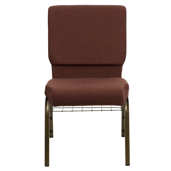 Brown Fabric/Gold Vein Frame |#| 18.5inchW Church Chair in Brown Fabric with Cup Book Rack - Gold Vein Frame