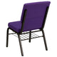 Purple Fabric/Gold Vein Frame |#| 18.5inchW Church Chair in Purple Fabric with Book Rack - Gold Vein Frame