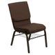 Brown Fabric/Gold Vein Frame |#| 18.5inchW Church Chair in Brown Fabric with Book Rack - Gold Vein Frame