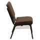 Brown Fabric/Gold Vein Frame |#| 18.5inchW Church Chair in Brown Fabric with Book Rack - Gold Vein Frame