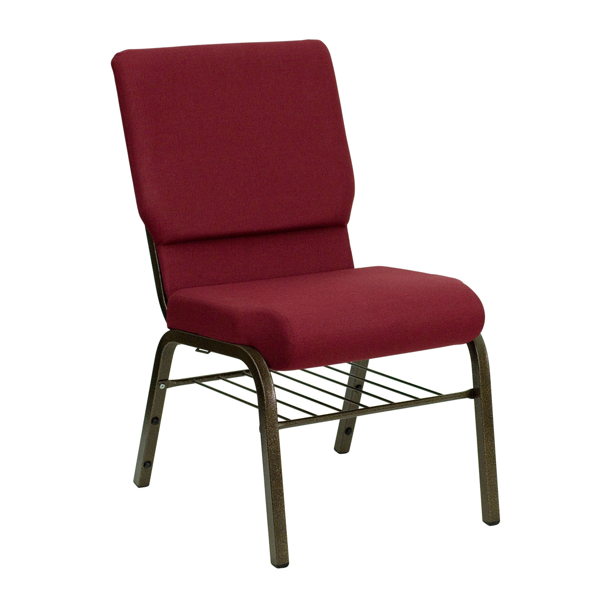 Burgundy Fabric/Gold Vein Frame |#| 18.5inchW Church Chair in Burgundy Fabric with Book Rack - Gold Vein Frame