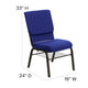 Navy Blue Fabric/Gold Vein Frame |#| 18.5inchW Church Chair in Navy Blue Fabric with Book Rack - Gold Vein Frame