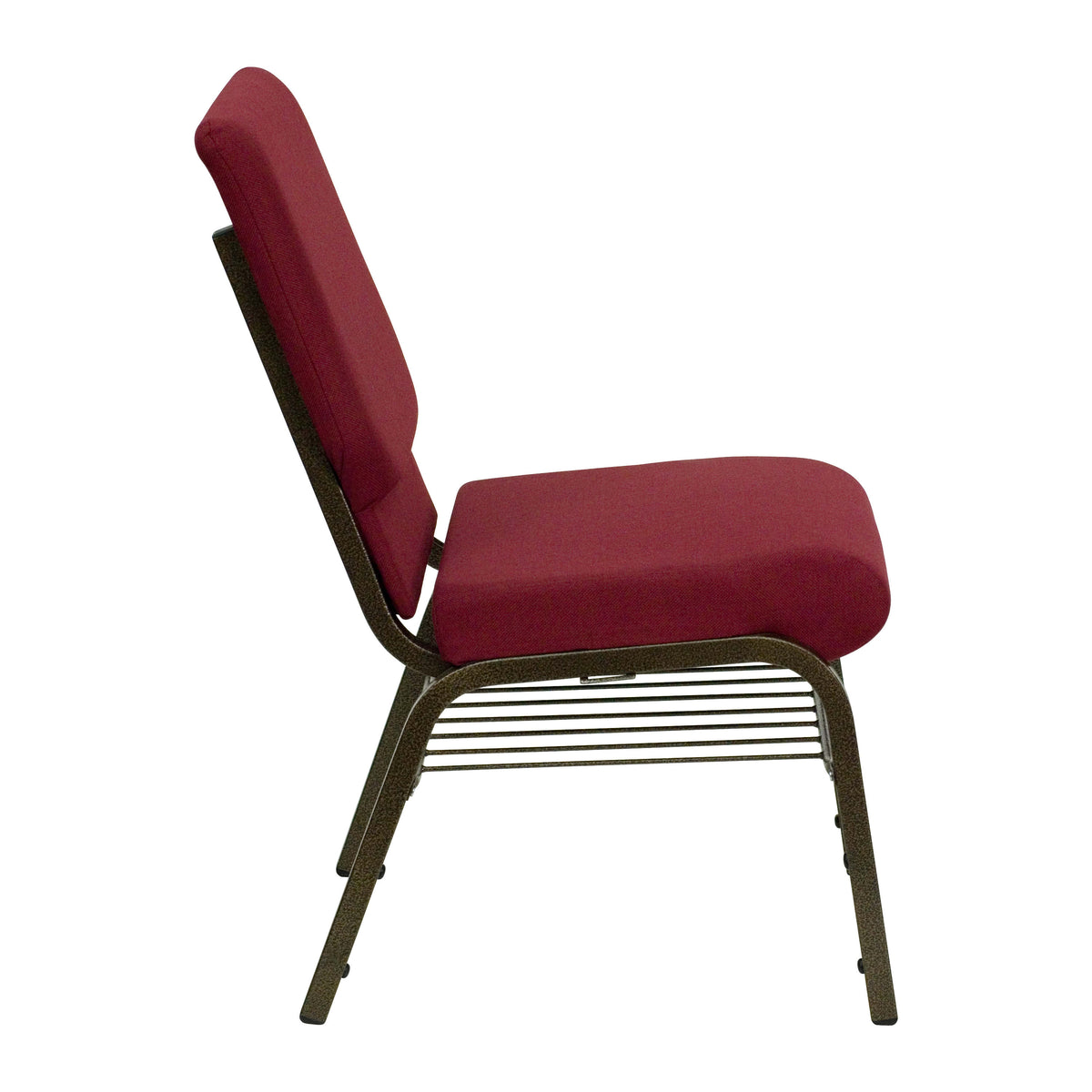 Burgundy Fabric/Gold Vein Frame |#| 18.5inchW Church Chair in Burgundy Fabric with Book Rack - Gold Vein Frame