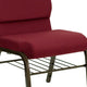 Burgundy Fabric/Gold Vein Frame |#| 18.5inchW Church Chair in Burgundy Fabric with Book Rack - Gold Vein Frame