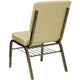 Beige Patterned Fabric/Gold Vein Frame |#| 18.5inchW Church Chair in Beige Patterned Fabric with Book Rack - Gold Vein Frame