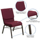 Burgundy Patterned Fabric/Gold Vein Frame |#| 18.5inchW Church Chair in Burgundy Patterned Fabric w/ Book Rack - Gold Vein Frame