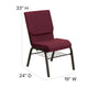 Burgundy Patterned Fabric/Gold Vein Frame |#| 18.5inchW Church Chair in Burgundy Patterned Fabric w/ Book Rack - Gold Vein Frame