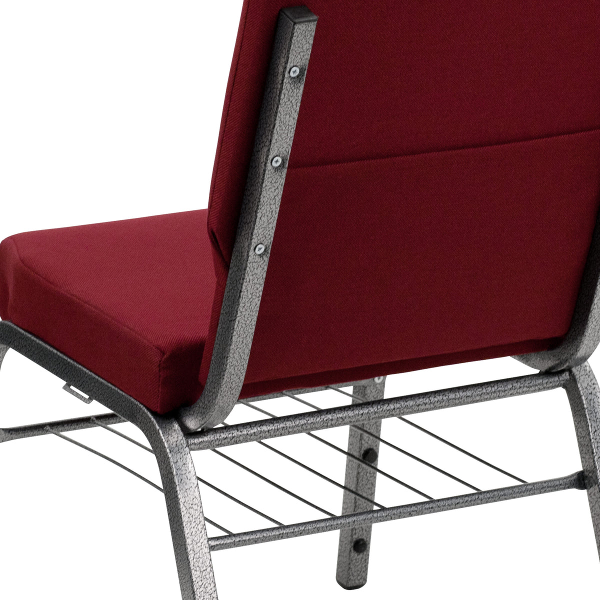 Burgundy Fabric/Silver Vein Frame |#| 18.5inchW Church Chair in Burgundy Fabric with Book Rack - Silver Vein Frame