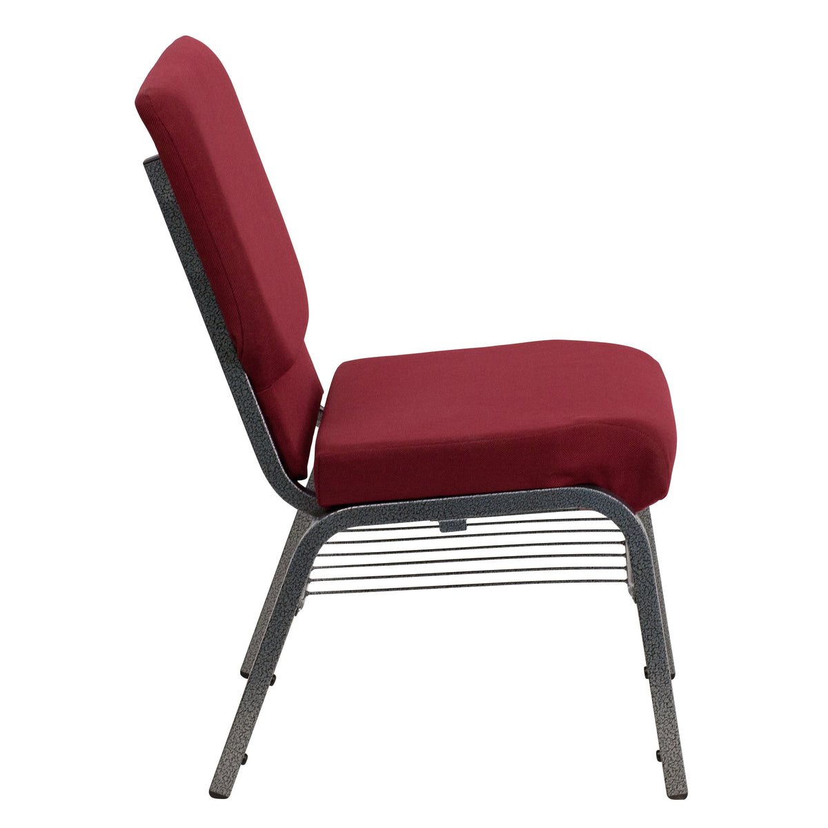 Burgundy Fabric/Silver Vein Frame |#| 18.5inchW Church Chair in Burgundy Fabric with Book Rack - Silver Vein Frame