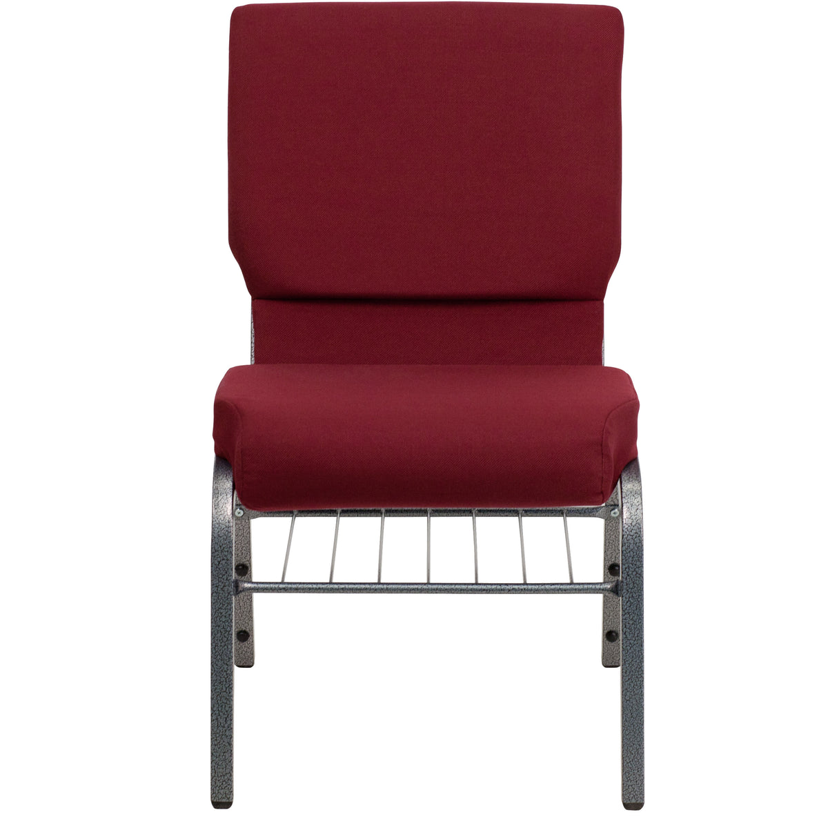 Burgundy Fabric/Silver Vein Frame |#| 18.5inchW Church Chair in Burgundy Fabric with Book Rack - Silver Vein Frame