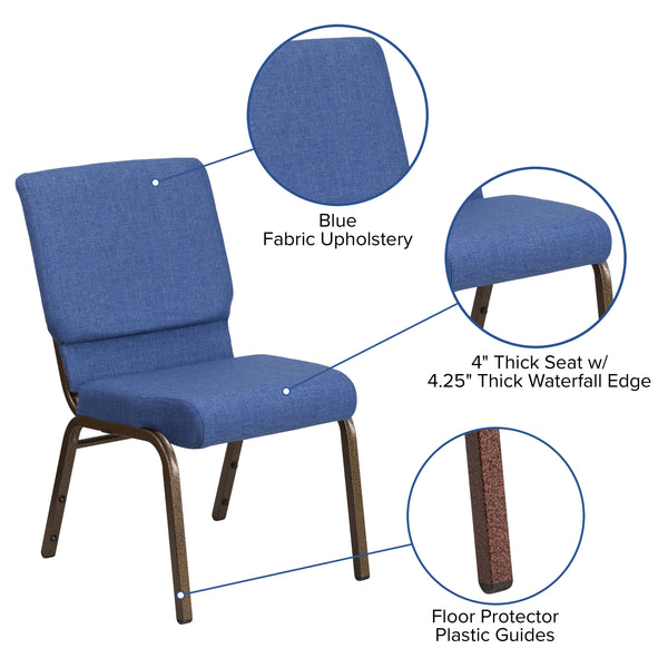 Blue Fabric/Gold Vein Frame |#| 18.5inchW Stacking Church Chair in Blue Fabric - Gold Vein Frame