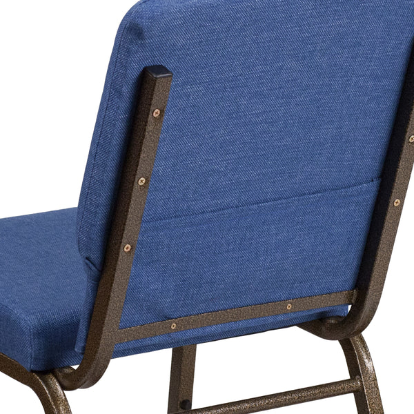 Blue Fabric/Gold Vein Frame |#| 18.5inchW Stacking Church Chair in Blue Fabric - Gold Vein Frame